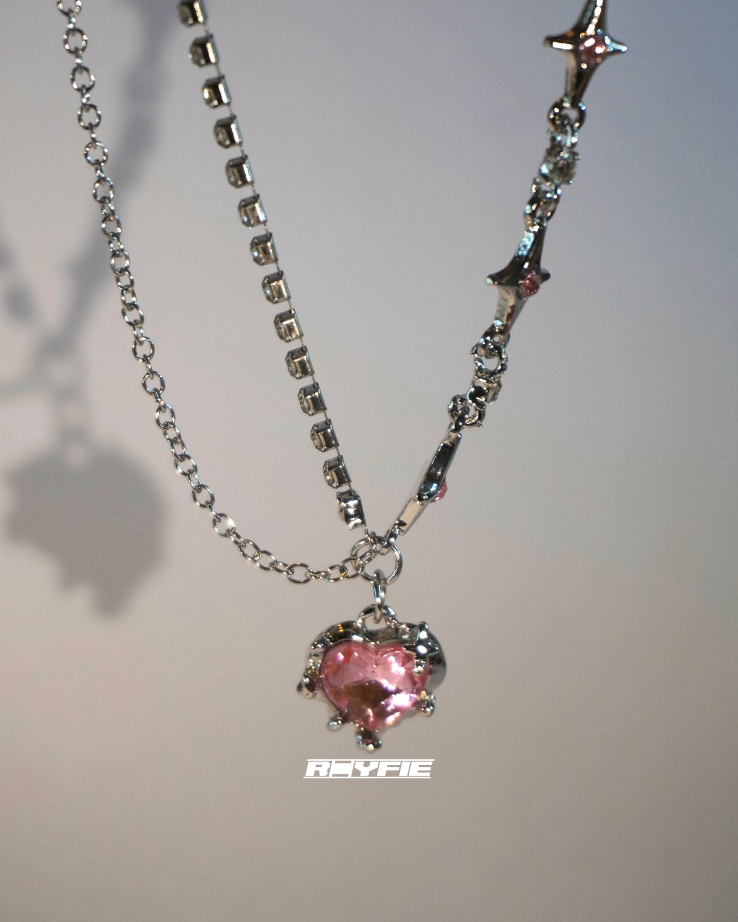 MODULA Pink Heart Charm Double Chain Necklace