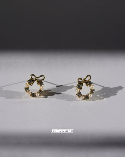 GESTALT Golden Bow and Pearl Wreath Earrings