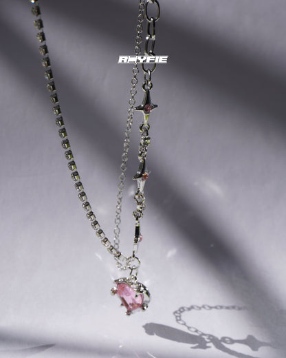 MODULA Pink Heart Charm Double Chain Necklace