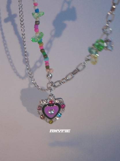 KOMBINA Colorful Heart Charm Necklace